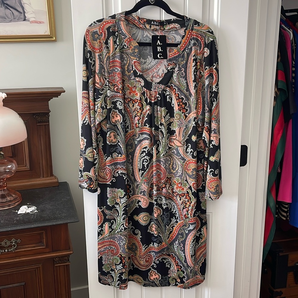 ABC Beautiful Dress 3x Black & Orange Paisley New